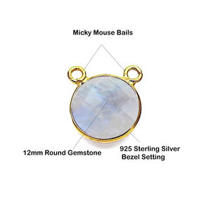 925 Sterling Silver Rainbow Moonstone Round Bezel Gemstone Micky Mouse <b>Bail</b> Gold Vermeil Jewelry Making Necklace Charm <b>Pendant</b> - Product Image 3