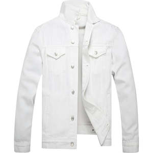 Wholesale <b>men</b> Autumn Outerwear Premium Ripped Denim Jean White Jean Jacket for <b>Men</b> - Product Image 1