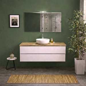 Meuble de salle de bain Koricini 120 cm 2C 1V, design italien, finition chêne naturel blanc, avec miroir et éclairage 120x60, export, mobilier haut de gamme - Product Image 1