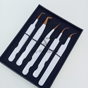 Juego de pinzas para pestañas Diamond Grip White & Rose Gold, pinzas para pestañas de volumen de acero inoxidable sostenible de 5 piezas - Product Image 6