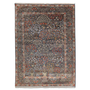 Alfombra de Seda Anudada a Mano AKPS-13020 Azul con Diseño Floral para Uso Doméstico - Colección Gulmarg - Product Image 1