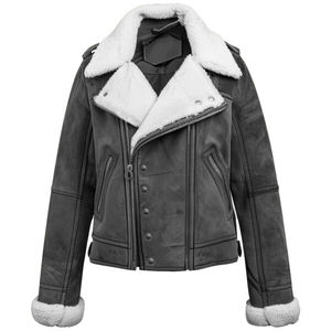 Chaqueta de Cuero Marrón para Mujer, Chaqueta Bomber de Piel de Oveja con Cuello de Piel, Chaqueta de Invierno de Cuero y Piel de Ante Gruesa para Mujer - Product Image 1