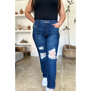 Jeans Judy Blue a Vita Alta, Modello Rigido Magic Heavy Destroy, Gamba Dritta, Denim a Taglia Intera con Decorazione Unica a Fori - Product Image 6