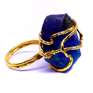 Bague en argent sterling 925 plaqué or pour tous les jours Fluorite Gemstone Classic Trendy Rough Stone Ring - Product Image 1