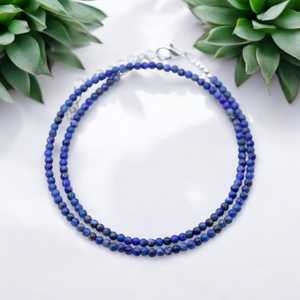 Collier de perles Lapis Lazuli fait à la main 2mm-3mm brin de pierres précieuses bleues naturelles plaqué or bijoux mode en gros approvisionnement en vrac - Product Image 1