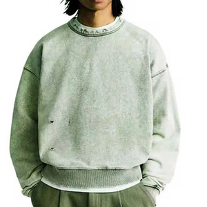Sudaderas Personalizadas Extra Grandes de Algodón 100%, Nueva Moda Masculina, 380 GSM, Lavadas con Ácido, Estilo Desgastado, Cuello Redondo, Básicas, de Pakistán - Product Image 5