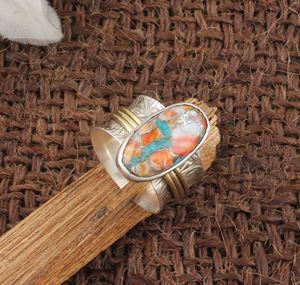 Bague en argent sterling 925 de style Boho fait à la main avec huître épineuse et pierre précieuse turquoise en gros - Product Image 4