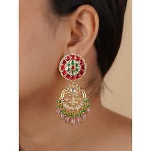 Pendientes de Araña Multicolor Jadau Kundan Chapados en Oro ME1239M - Product Image 1