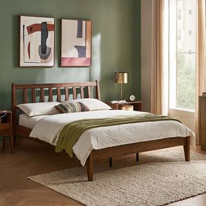 Cadre de lit en teck massif minimaliste, durable, personnalisable, brun, avec emballage personnalisé - Product Image 1