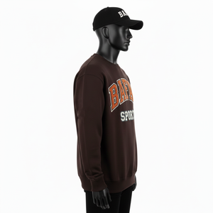 Sudadera de Hombre, Algodón Premium, Felpa, 330 GSM, Cuello Redondo Marrón Liso, con Logotipo de Chenilla Personalizado, Sudaderas Básicas - Product Image 3