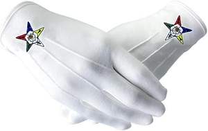 Guantes masónicos de algodón con bordado de maestro pasante Blanco - Product Image 3