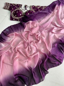 Presentando Sari de seda indio de bajo precio de diseñador elegante importado con pieza de blusa bordada pesada para mujeres o niñas especial - Product Image 5