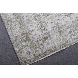 พรมวินเทจสไตล์ตุรกี ขนาด 5.8x8.9 ฟุต พรมขนสัตว์สีขาวขอบเขียว - Product Image 4