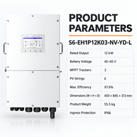 Convertisseur hybride basse tension monophasé Solis S6-EH1P12K03-NV-YD-L 12 kW pour stockage d'énergie solaire