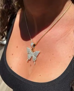 Women's 925 Sterling <b>Silver</b> Butterfly <b>Pendant</b> Iced Moissanite Rhodium 14K Gold Plating Passes Diamond Fashion <b>Pendants</b> Charms - Product Image 3