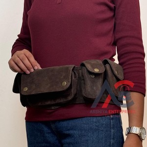 New Custom Unisex Suede <b>Leather</b> Waist Utility Belt with 6 Pockets Minimalist Fanny Pack-Travel Style <b>Bum</b> <b>Bag</b> - Product Image 1