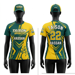Women <b>Bowling</b> Jersey Premium 160 GSM Polyester Moisture Wicking Green Yellow Sharp Panel Design Sublimation Custom Logo Print - Product Image 6
