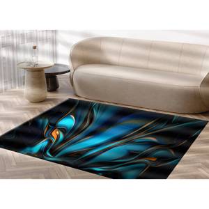 Tapis imprimé abstrait, lavable en machine, décoration moderne pour la maison, bleu et orange, tapis en chenille - Product Image 3