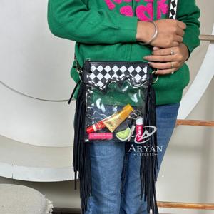 Sac à main transparent en cuir à carreaux mignon, style occidental, avec franges, prix d'usine, fabricant, fournisseur, promotion - Product Image 1