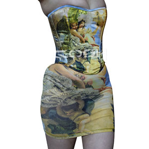 Ensemble corset imprimé avec baleines en acier et jupe assortie - Product Image 5