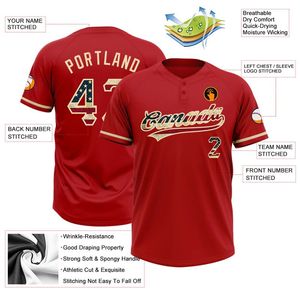 Maillot Rouge Manches Lettres Personnalisées Sublimation Softball Baseball 2 Boutons Maillot Noir 2 Boutons Baseball Club Jersey Vente entière - Product Image 4