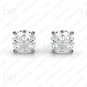 Children's White Gold Rose Gold 4 Prong Three Rail <b>Set</b> Trendy 2 Ct Moissanite Diamond <b>Stud</b> <b>Earrings</b> for Wedding Anniversary - Product Image 4