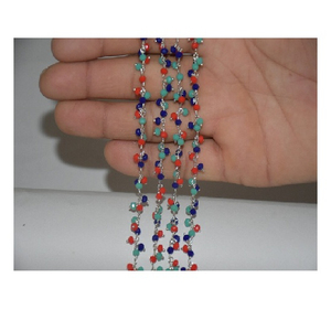 Chaîne de chapelet en grappe de trois perles à facettes multicolores plaquées argent de bonne qualité, chaîne de chapelet épaisse pour la fabrication de bijoux - Product Image 1