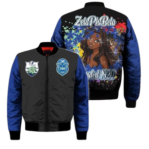 Zeta phi Beta แจ็กเก็ตซาตินสำหรับผู้หญิง1920สีฟ้าสีขาวเครื่องแต่งกายแบบกรีกพรีเมี่ยม zpb การเย็บปักถักร้อยเกราะป้องกันสไตล์มหาวิทยาลัย - Product Image 3