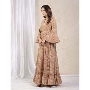 Vestido Largo Estampado de Algodón en Tonos Pastel Oscuros, Casual y Elegante, Talla XS, Largo hasta la Rodilla, Decoración Drapeada, Transpirable, Cintura Natural - Product Image 2