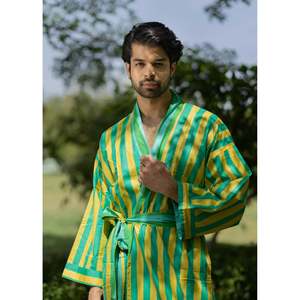 Peignoir Unisexe Bohème en Pur Coton, Robe de Chambre Géométrique de Luxe, Coupe Décontractée XL, Doux et Réversible pour Hommes et Femmes, Idéal Été - Product Image 1