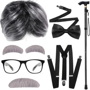 Kits de déguisement de grand-père avec perruque - 100 Days School Dress-Up Grandpa <span class=keywords><strong>Vibes</strong></span> : Bretelles, canne, lunettes, perruque grise pour Halloween - Product Image 1