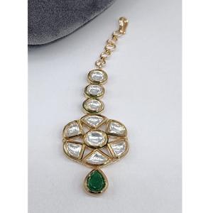 Pulido de oro antiguo de calidad Premium con aspecto de piedras, joyería para el cabello Tikka, estilo tradicional para colección de ropa de boda para mujer - Product Image 1