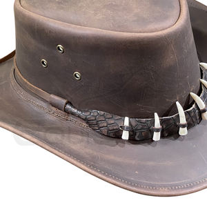 หมวกคาวบอยหนังแท้สำหรับท่องเที่ยวกลางแจ้งลายจระเข้สีน้ำตาล - Product Image 3