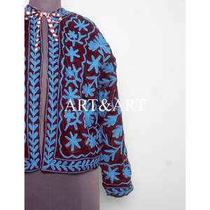 Hand Embroidered Bohemian Floral <b>Velvet</b> Suzani <b>Jacket</b> Printed Short Coat with Cotton Lining 100% Cotton Shell Eco-Friendly - Product Image 2
