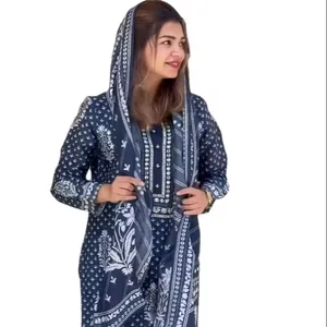 En kaliteli etnik giyim pamuk Kurti kadınlar fantezi hindistan'dan kontrast Dupatta ile Suits