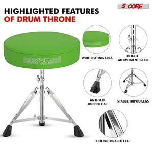5 Core Drum Throne 3 Thick <b>Padded</b> Memory Foam Comfortable Drummer <b>Stool</b> 200Lb Capacity Adjustable - Product Image 2