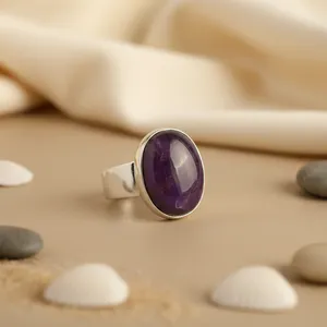 925 Sterling Silver Amethyst <b>Ring</b> Unisex Tarnish Resistant Bezel Setting Elegant <b>Dainty</b> Gemstone Jewelry Daily Wear Gift - Product Image 1