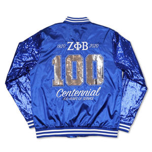 Custom Blue <b>Sequin</b> Sleeve Bomber <b>Jacket</b> Satin Varsity Style Zip Up <b>Jacket</b> with Embroidery Logos Stylish Sorority Outerwear - Product Image 2