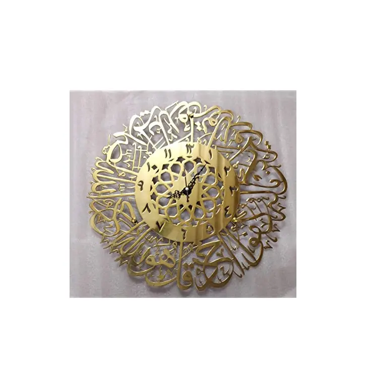 アンティークのテーマの装飾デザイン丸みを帯びた壁時計装飾的な真鍮の金属デザイン壁時計イスラム教徒の使用色付きの仕上げデザイン