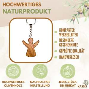 Olive Wood Keychain <b>Worry</b> <b>Stone</b> Guardian Angel From Bethlehem - Product Image 2