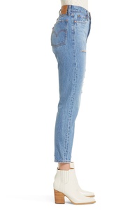 Jean en denim droit pour femme, couleur claire, décontracté, de haute qualité, coupe régulière, taille mi-haute, respirant et à séchage rapide - Product Image 2