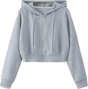 Women's Cropped Zip Hoodie | Long Sleeve Athletic <b>Top</b> | Sports Bra Friendly - Product Image 2