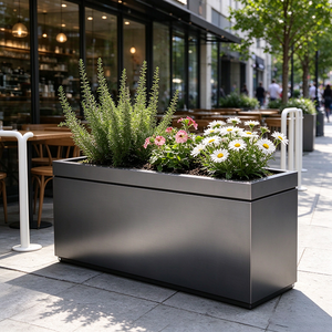 Jardinière rectangulaire sur mesure en acier inoxydable, pot de fleurs en métal pour patio moderne, jardin extérieur, décoration commerciale - Product Image 1