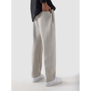 Customizable Logo 100% Cotton Essential Trousers for Men <b>Chalk</b>-Colored Baggy Pants in Sizes XL to 6XL with Zipper Decorations - Product Image 1