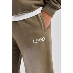 Custom <b>Khaki</b> Double Zipper Oversized Men's Zipper Hoodie Tracksuits Acid Wash Sun Fade High Quality Breathable Printed Design - Product Image 3