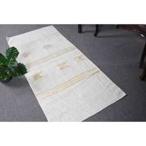 Alfombra blanca y beige Bohemia hecha a mano con diseño de rectángulo clásico turco de 2,5x5,7 pies para dormitorio, sala de estar grande para adolescentes - Product Image 1