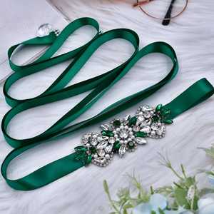 Bridella BS86KL Green Rhinestone & <b>Pearl</b> Adjustable Fit <b>Belt</b> for Brides-Weddings & Formal Events - Product Image 6