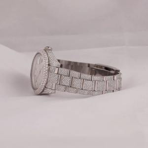 Reloj de Lujo de Acero Inoxidable con Incrustaciones de Diamantes Redondos de Moissanita, Estilo Hip Hop, para Hombre y Mujer, India - Product Image 2