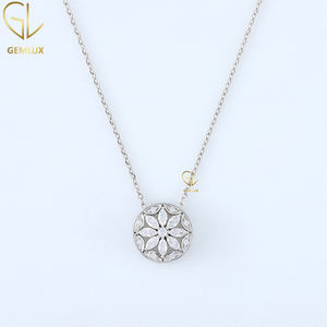 Collar con Halo Floral de Moissanita con Corte Marquesa y Redondo, Diseño Único, Oro de 14K, Estilo Años 30, para Mujer, Regalo de Aniversario - Product Image 2