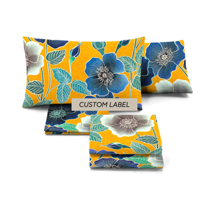 Ensembles de literie personnalisables à impression numérique or en satin de coton pur fabriqué en Italie drap-housse moderne roi 2 taies d'oreiller plante - Product Image 1